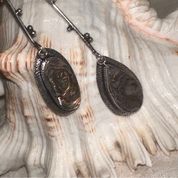 Modern Abalone Solar dangle multi-gem handmade statement Necklace - Picture 10 of 16